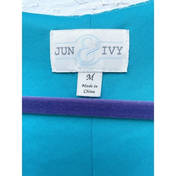 Jun Ivy Dress Aqua Blue Chiffon Flutter Sleeve Vneck Faux Wrap Polka Dot Midi - Picture 4 of 5